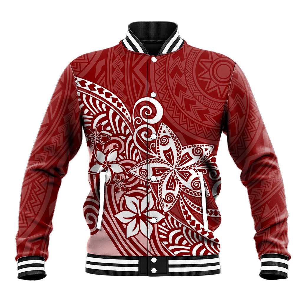 Polynesia Baseball Jacket Plumeria Red Curves LT7 - Wonder Print Shop