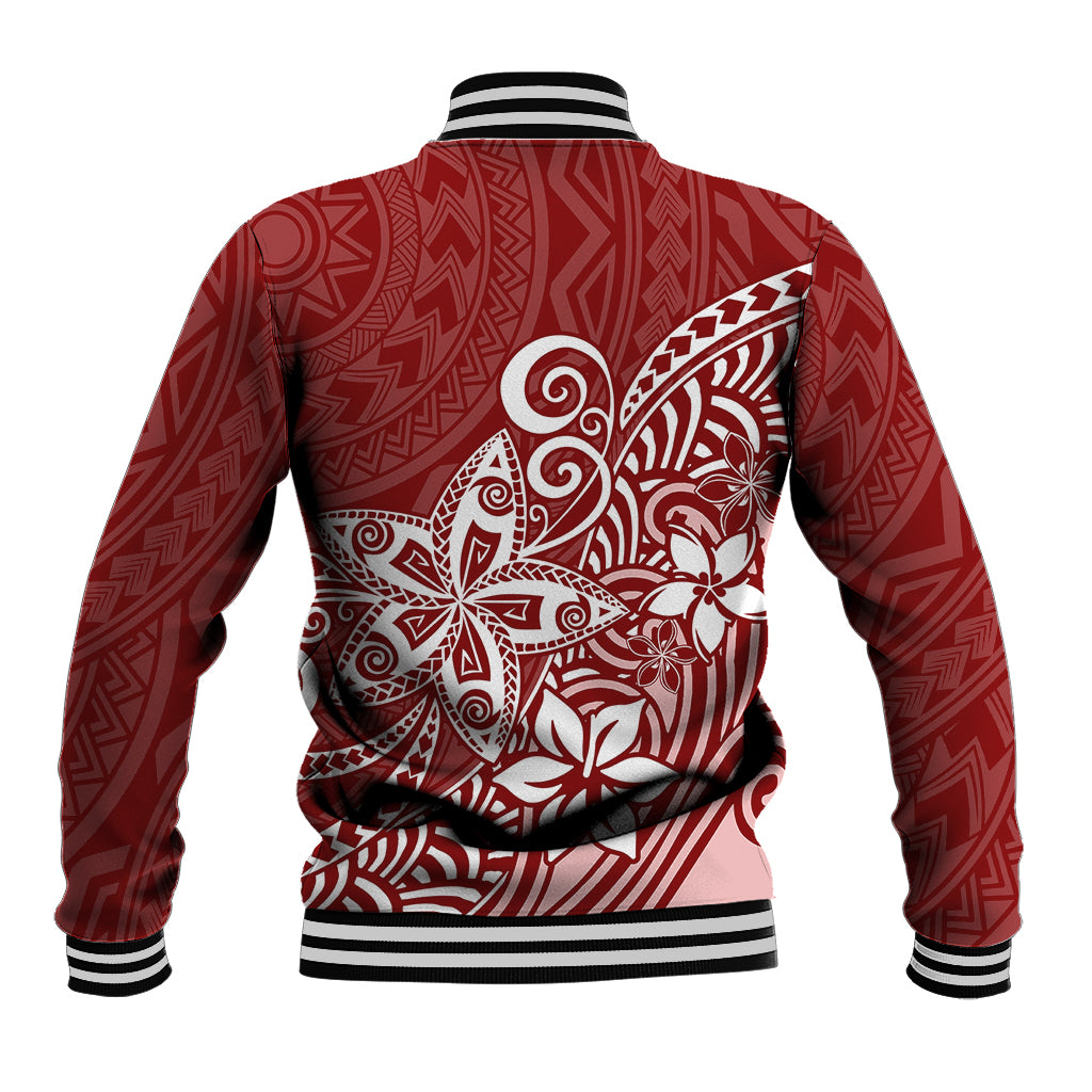 Polynesia Baseball Jacket Plumeria Red Curves LT7 - Wonder Print Shop