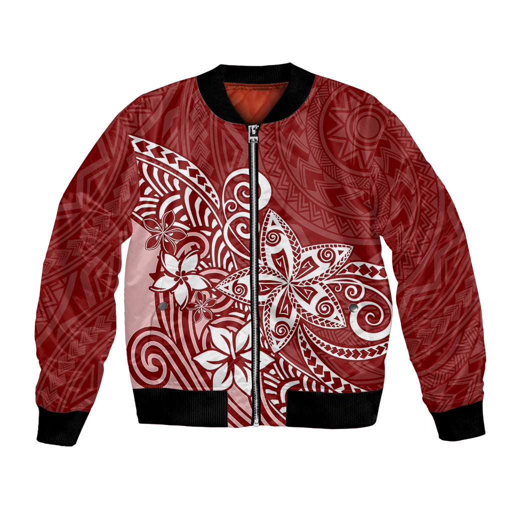 Polynesia Bomber Jacket Plumeria Red Curves LT7 - Wonder Print Shop