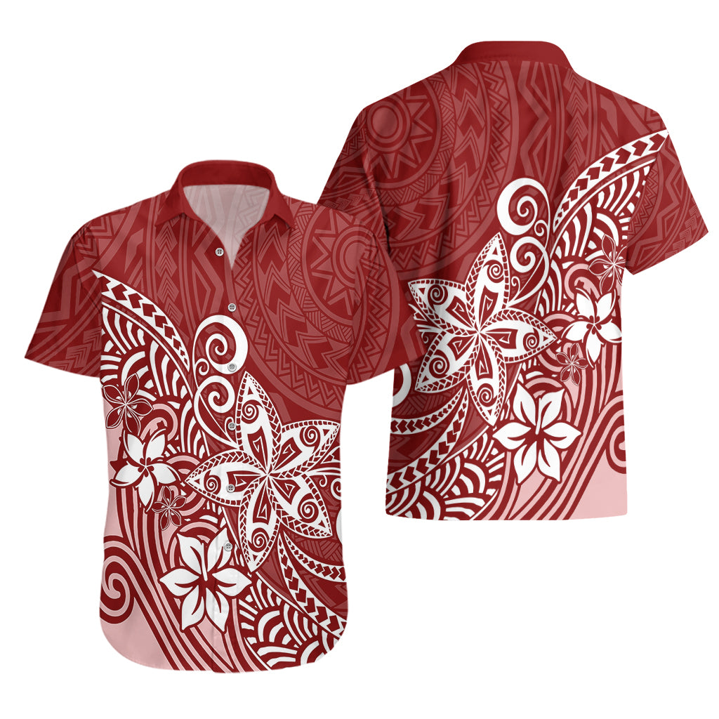 Polynesia Hawaiian Shirt Plumeria Red Curves - Wonder Print Shop