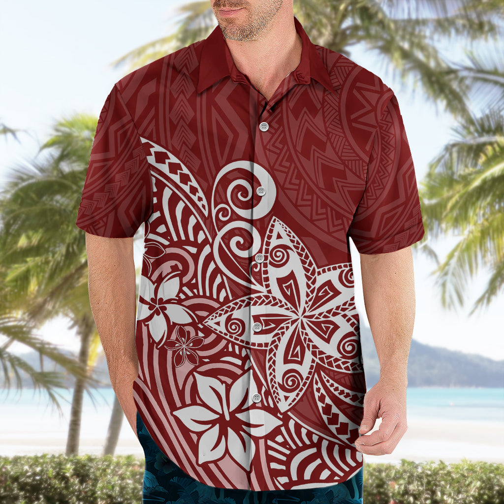 Polynesia Hawaiian Shirt Plumeria Red Curves - Wonder Print Shop