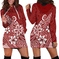 Polynesia Hoodie Dress Plumeria Red Curves - Wonder Print Shop