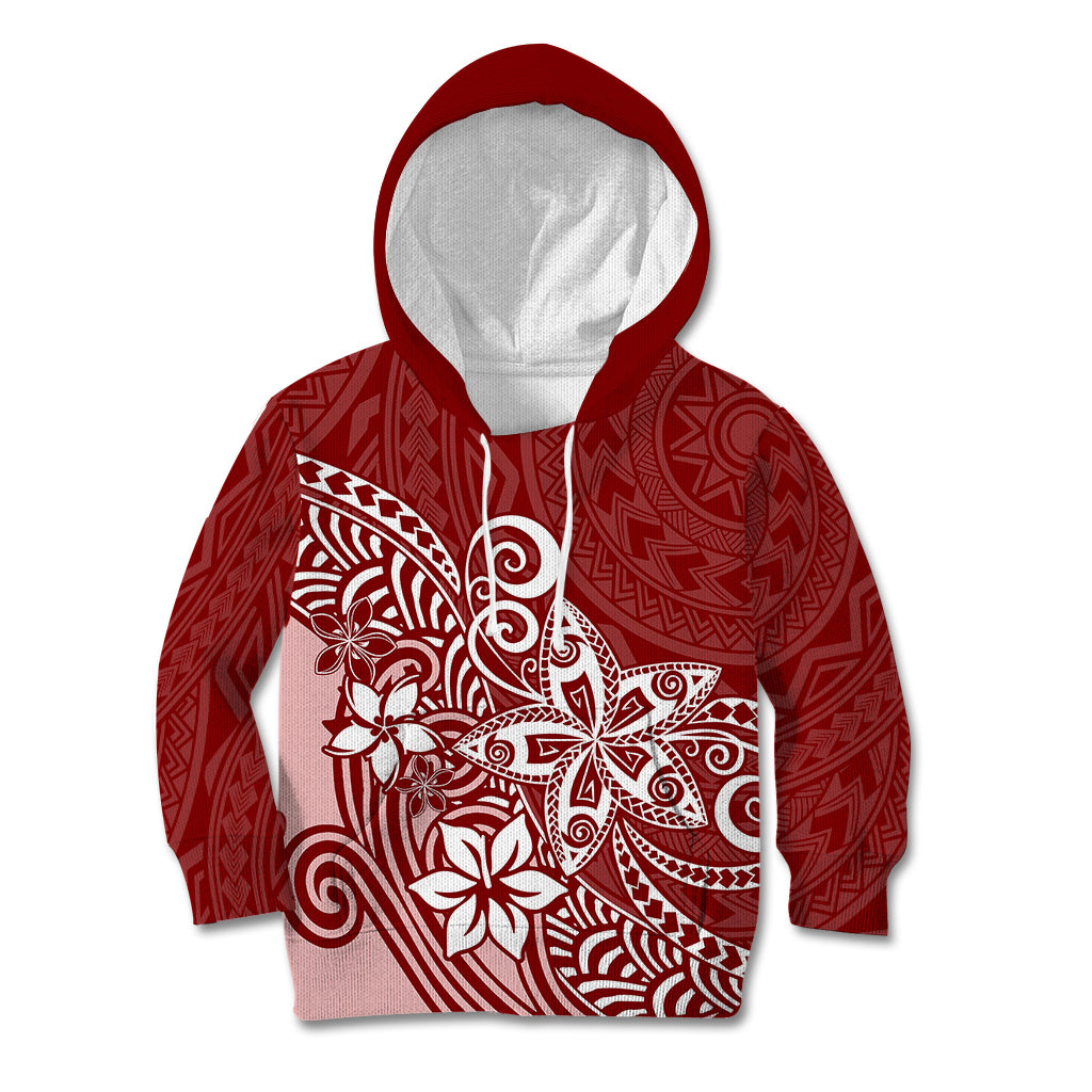 Polynesia Kid Hoodie Plumeria Red Curves - Wonder Print Shop