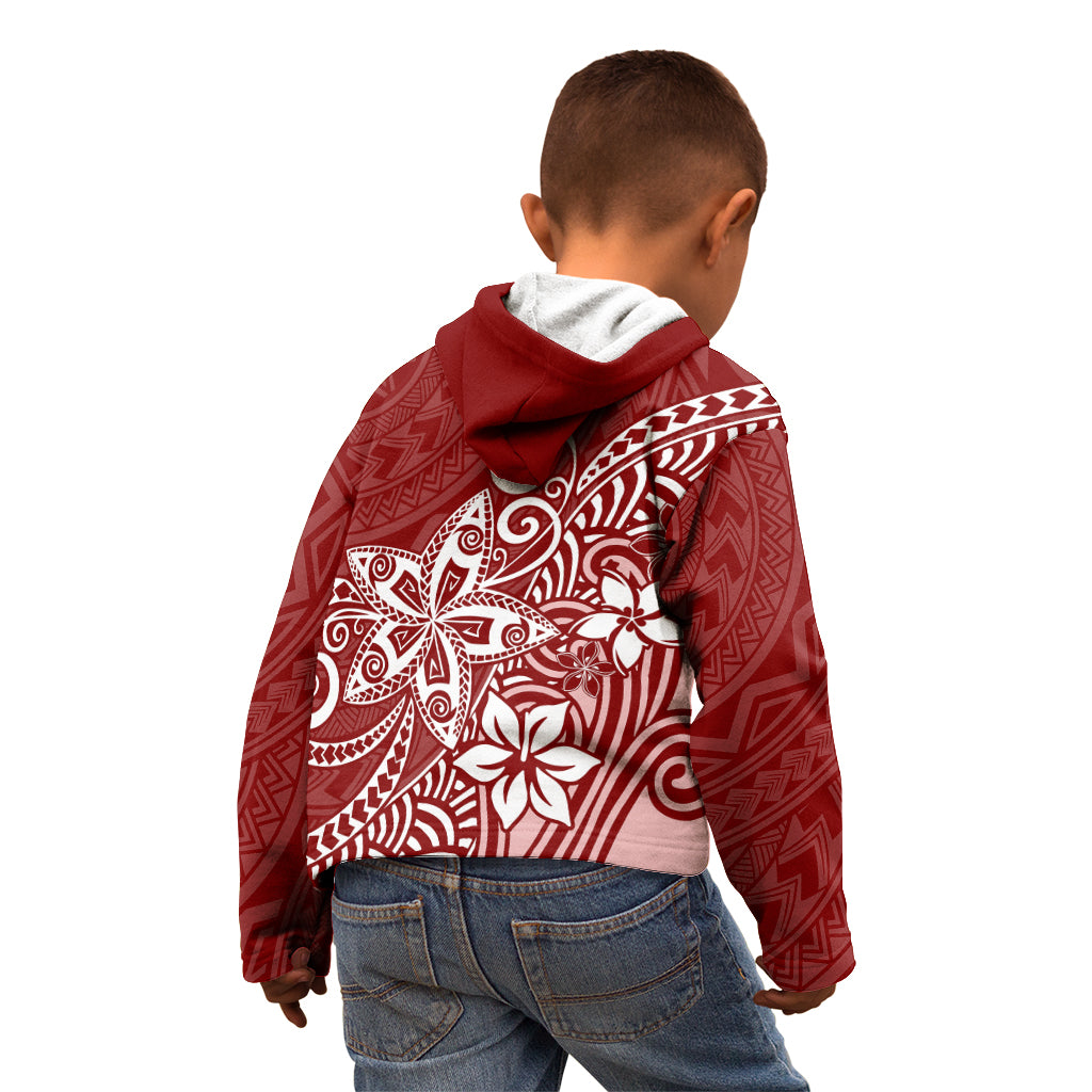 Polynesia Kid Hoodie Plumeria Red Curves - Wonder Print Shop