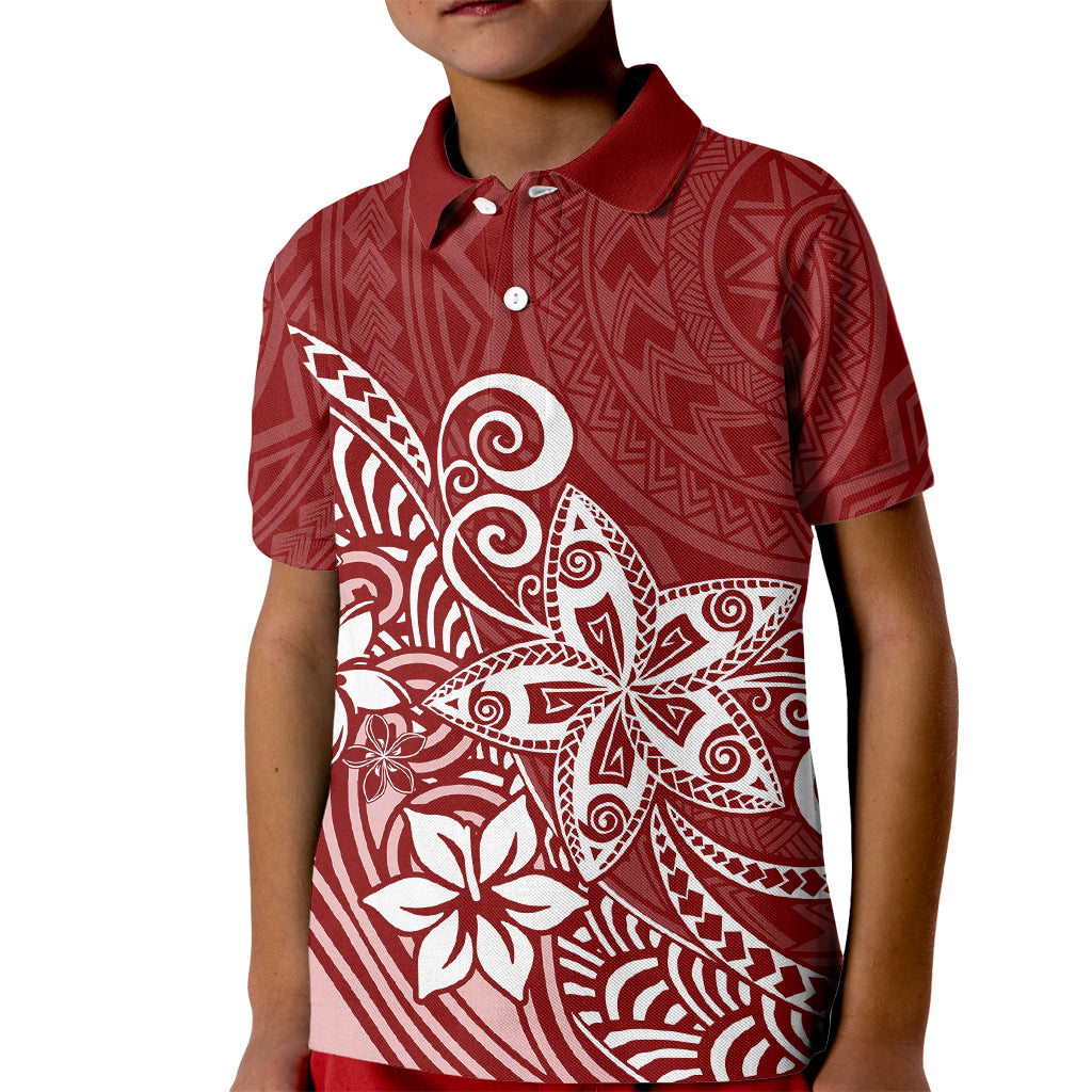 Polynesia Kid Polo Shirt Plumeria Red Curves - Wonder Print Shop