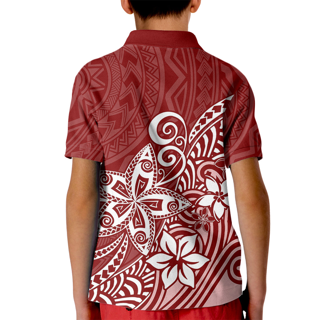 Polynesia Kid Polo Shirt Plumeria Red Curves - Wonder Print Shop