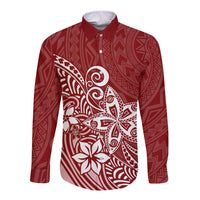 Polynesia Long Sleeve Button Shirt Plumeria Red Curves - Wonder Print Shop