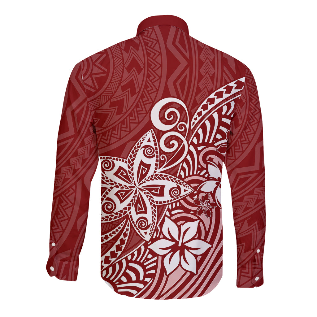 Polynesia Long Sleeve Button Shirt Plumeria Red Curves - Wonder Print Shop