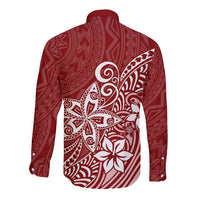 Polynesia Long Sleeve Button Shirt Plumeria Red Curves - Wonder Print Shop