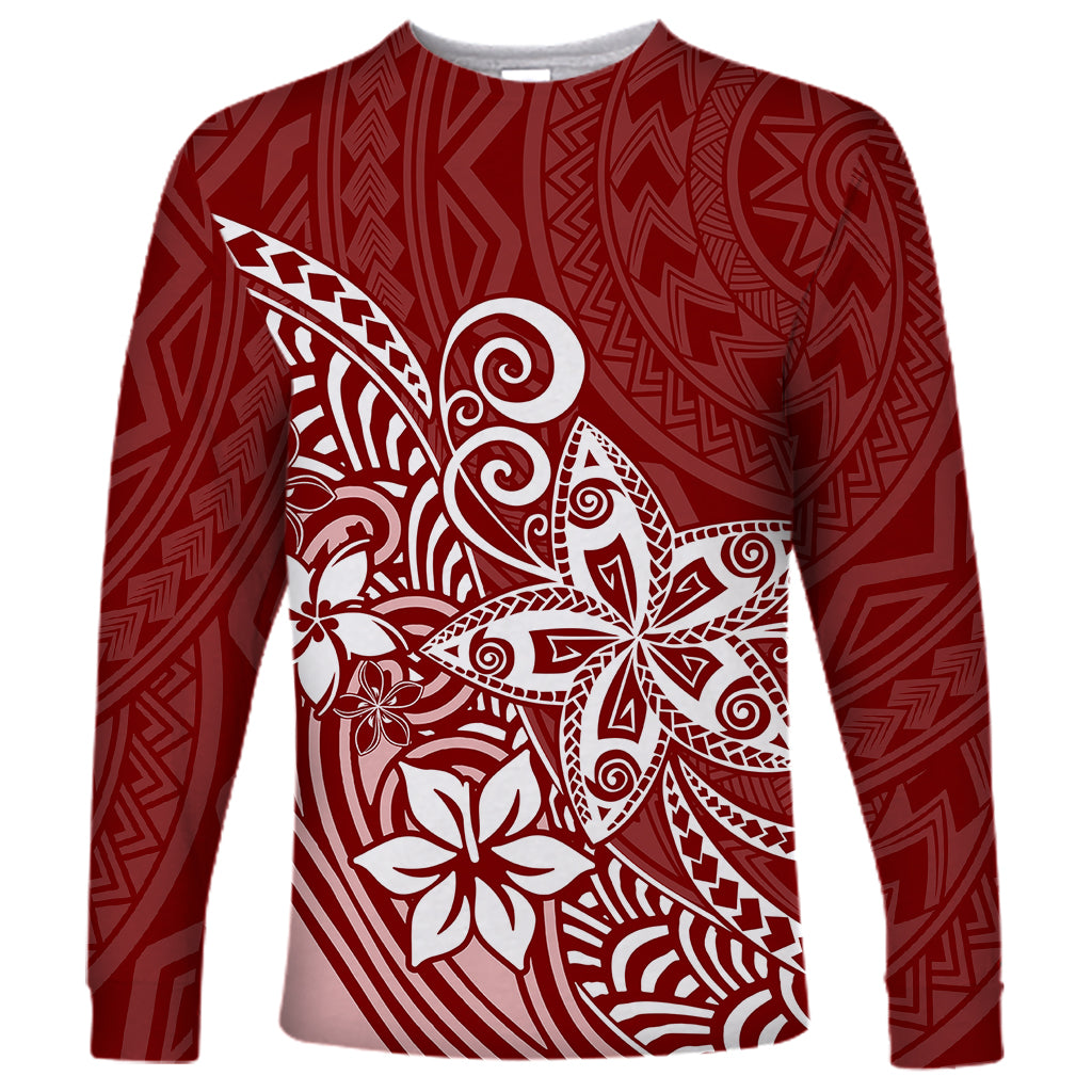 Polynesia Long Sleeve Shirt Plumeria Red Curves - Wonder Print Shop