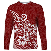 Polynesia Long Sleeve Shirt Plumeria Red Curves - Wonder Print Shop