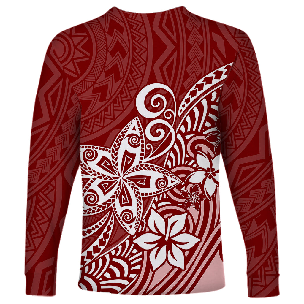 Polynesia Long Sleeve Shirt Plumeria Red Curves - Wonder Print Shop
