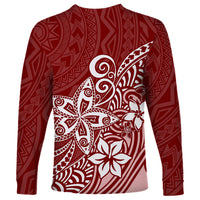 Polynesia Long Sleeve Shirt Plumeria Red Curves - Wonder Print Shop
