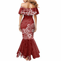 Polynesia Mermaid Dress Plumeria Red Curves - Wonder Print Shop