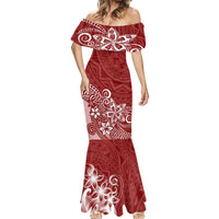 Polynesia Mermaid Dress Plumeria Red Curves - Wonder Print Shop