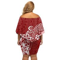 Polynesia Off Shoulder Short Dress Plumeria Red Curves - Wonder Print Shop