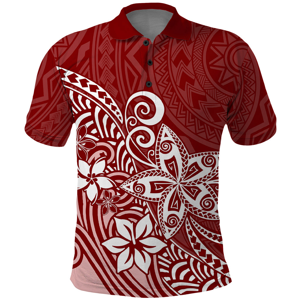Polynesia Polo Shirt Plumeria Red Curves - Wonder Print Shop