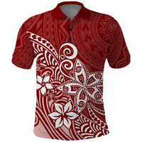 Polynesia Polo Shirt Plumeria Red Curves - Wonder Print Shop