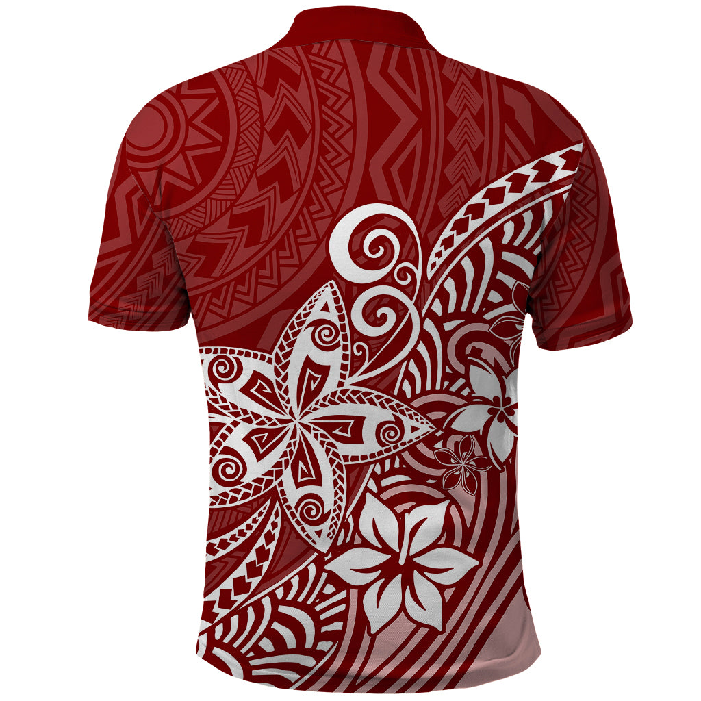 Polynesia Polo Shirt Plumeria Red Curves - Wonder Print Shop