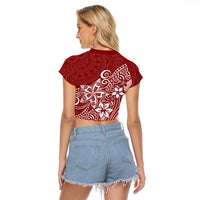 Polynesia Raglan Cropped T Shirt Plumeria Red Curves - Wonder Print Shop