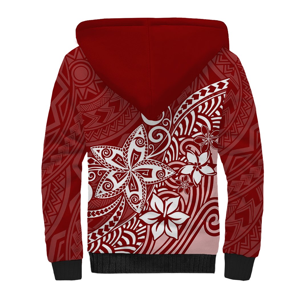 Polynesia Sherpa Hoodie Plumeria Red Curves - Wonder Print Shop