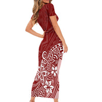 Polynesia Short Sleeve Bodycon Dress Plumeria Red Curves - Wonder Print Shop