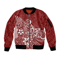 Polynesia Sleeve Zip Bomber Jacket Plumeria Red Curves - Wonder Print Shop
