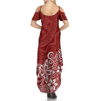 Polynesia Summer Maxi Dress Plumeria Red Curves - Wonder Print Shop