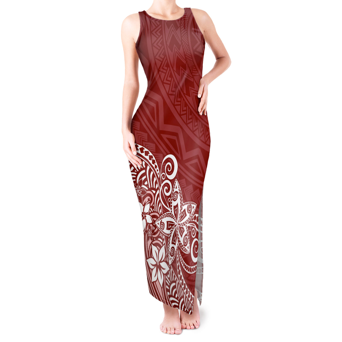 Polynesia Tank Maxi Dress Plumeria Red Curves - Wonder Print Shop