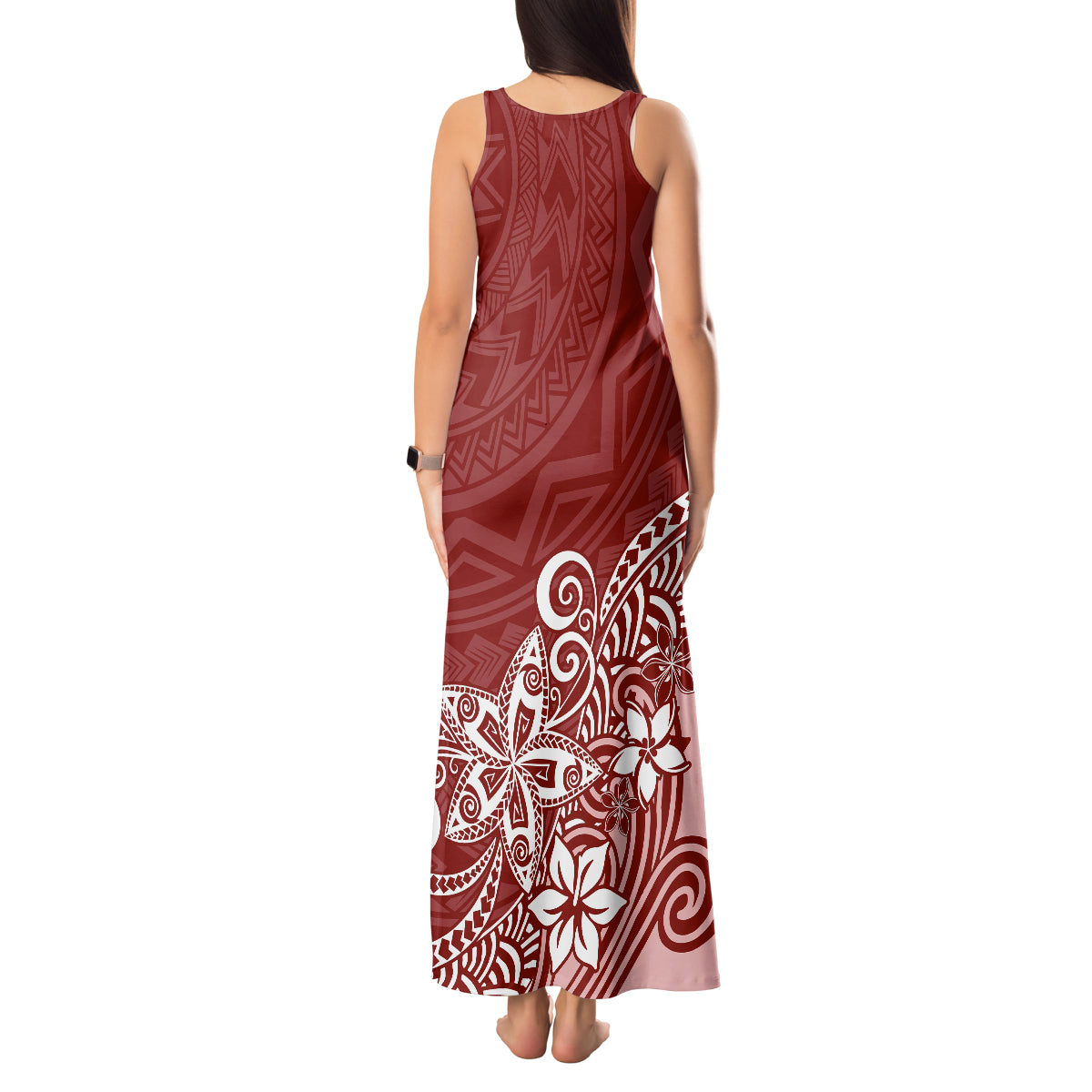 Polynesia Tank Maxi Dress Plumeria Red Curves - Wonder Print Shop