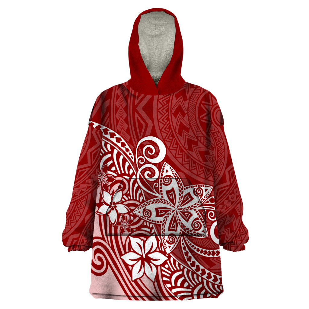 Polynesia Wearable Blanket Hoodie Plumeria Red Curves - Wonder Print Shop