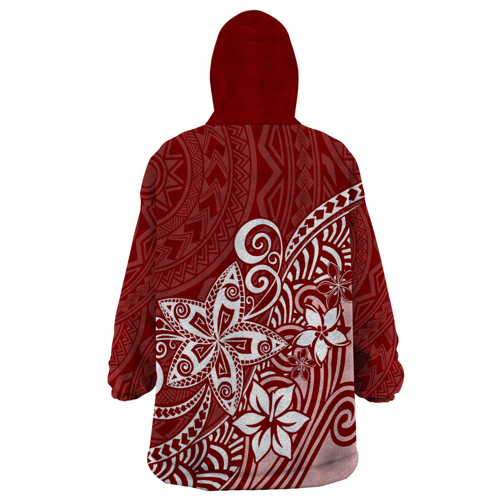 Polynesia Wearable Blanket Hoodie Plumeria Red Curves - Wonder Print Shop