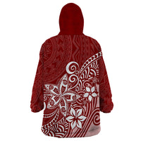 Polynesia Wearable Blanket Hoodie Plumeria Red Curves - Wonder Print Shop