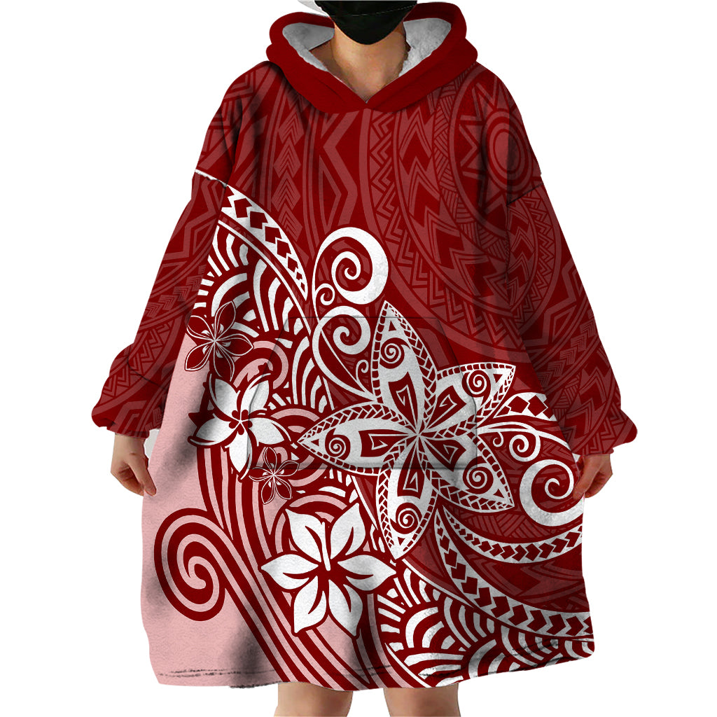 Polynesia Wearable Blanket Hoodie Plumeria Red Curves - Wonder Print Shop
