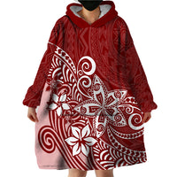 Polynesia Wearable Blanket Hoodie Plumeria Red Curves - Wonder Print Shop