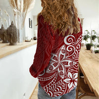 Polynesia Women Casual Shirt Plumeria Red Curves - Wonder Print Shop