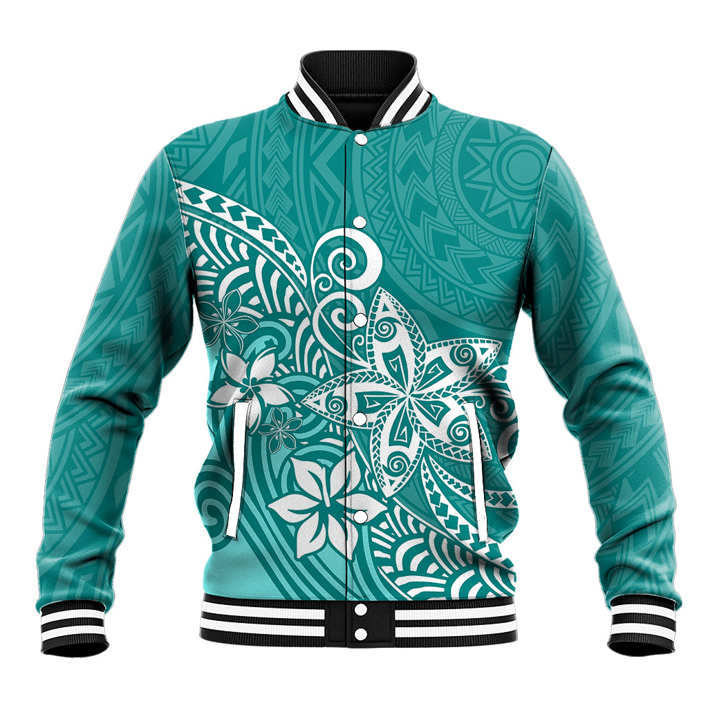 Polynesia Baseball Jacket Plumeria Teal Curves LT7 - Wonder Print Shop