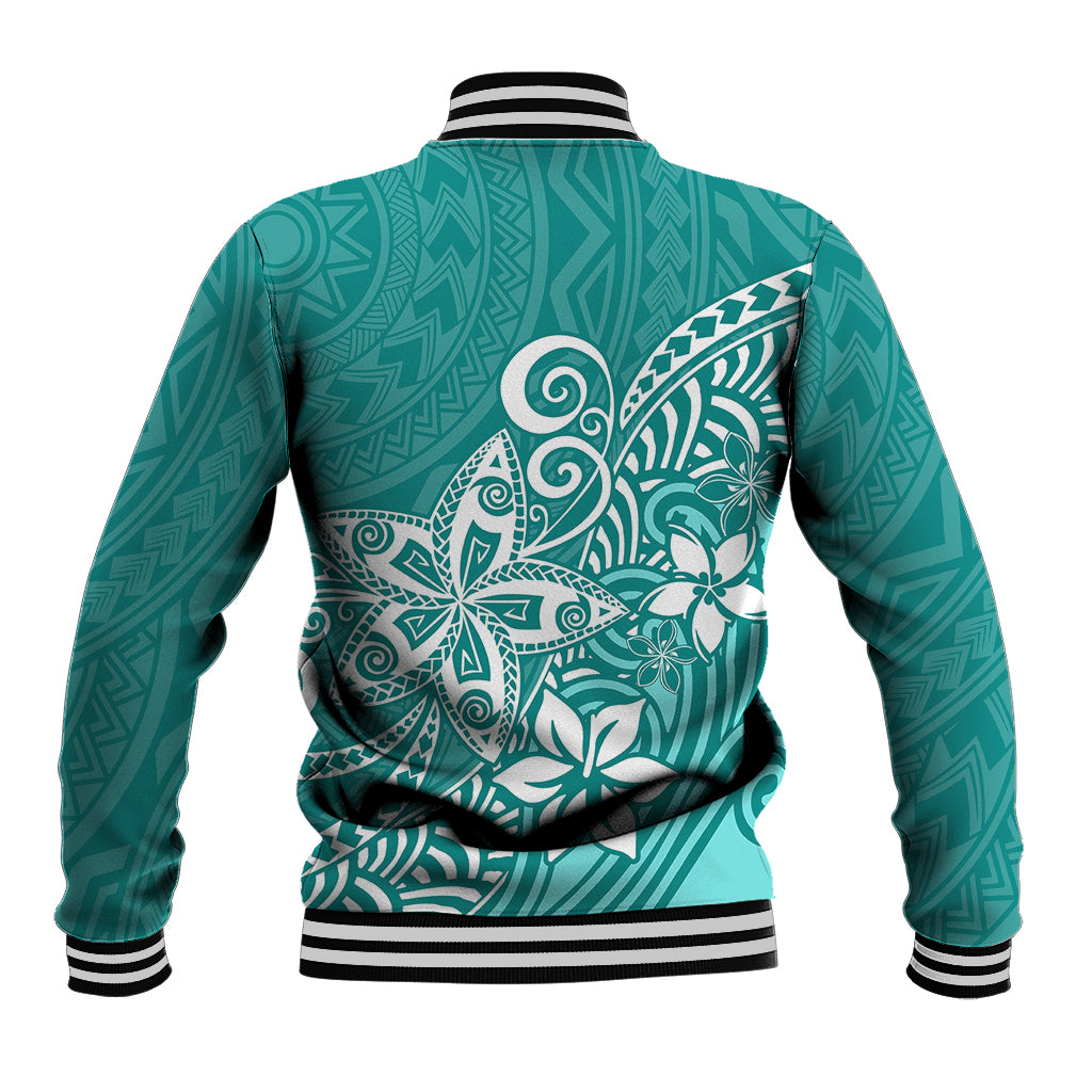 Polynesia Baseball Jacket Plumeria Teal Curves LT7 - Wonder Print Shop
