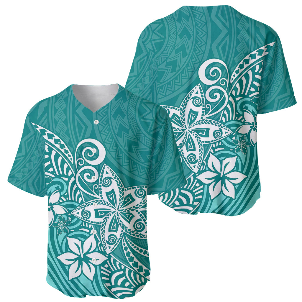 Polynesia Baseball Jersey Plumeria Teal Curves LT7 - Wonder Print Shop