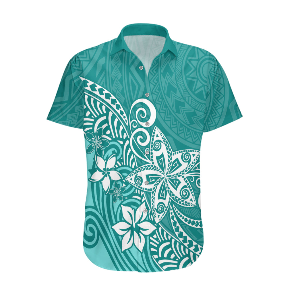 Polynesia Hawaiian Shirt Plumeria Teal Curves - Wonder Print Shop