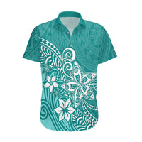 Polynesia Hawaiian Shirt Plumeria Teal Curves - Wonder Print Shop