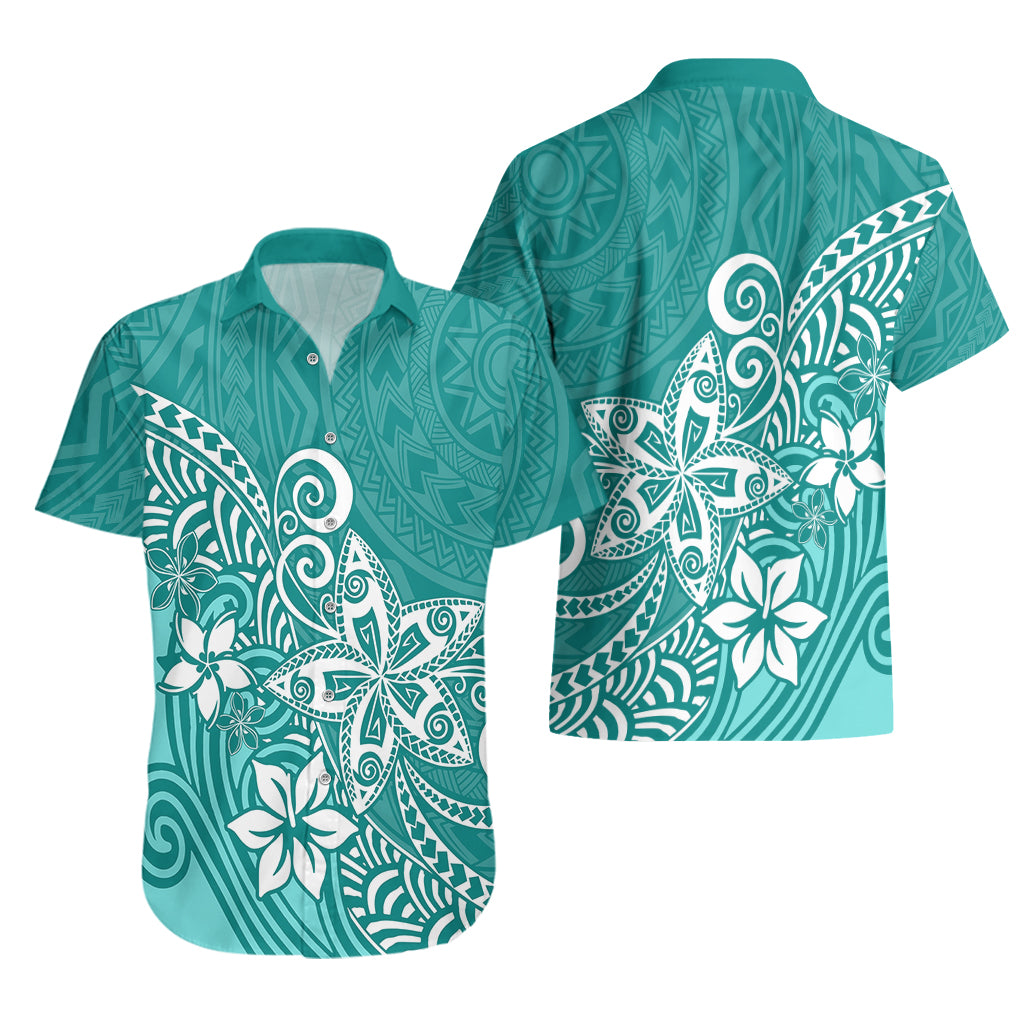 Polynesia Hawaiian Shirt Plumeria Teal Curves - Wonder Print Shop
