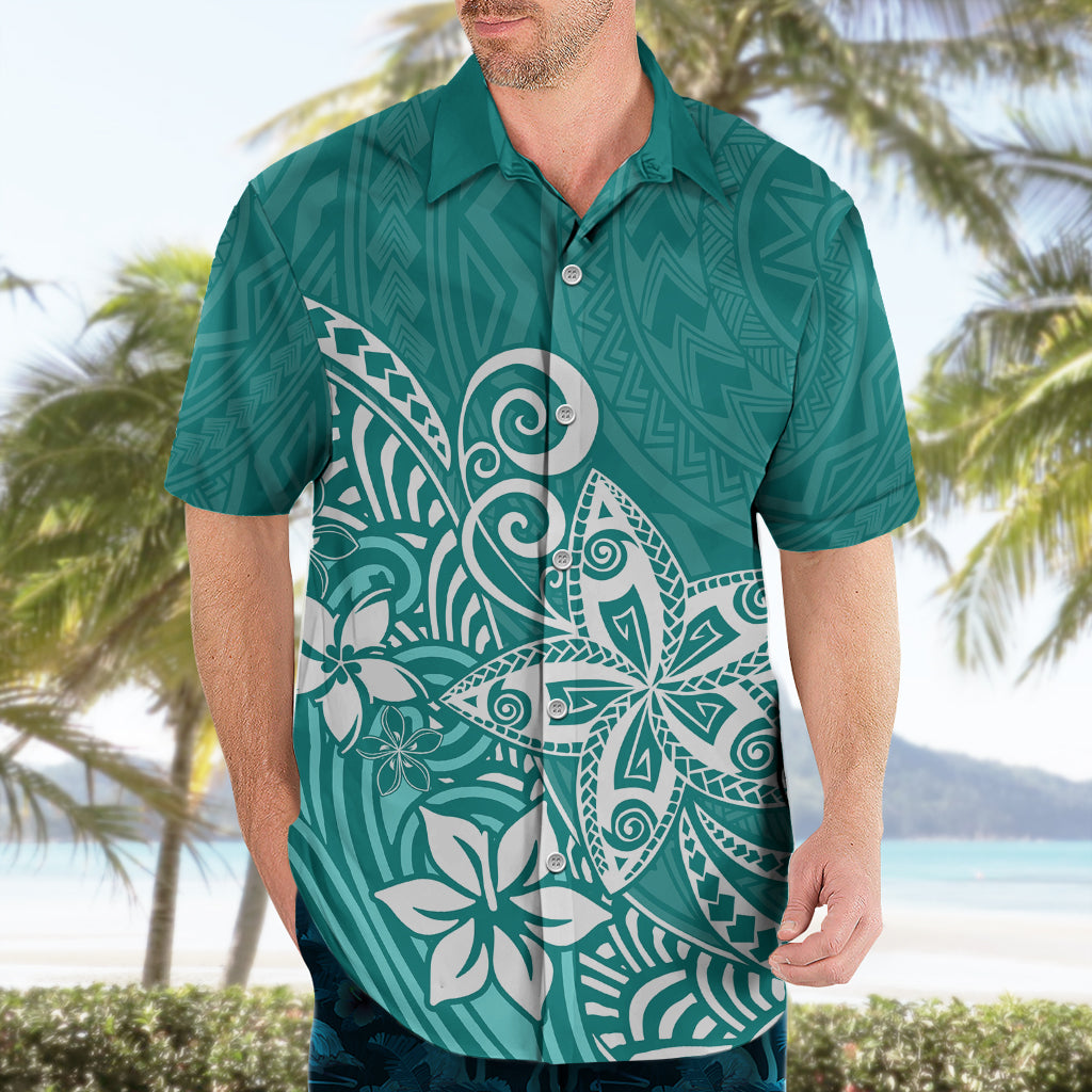 Polynesia Hawaiian Shirt Plumeria Teal Curves - Wonder Print Shop