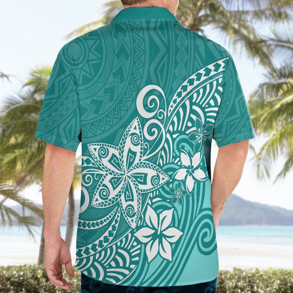 Polynesia Hawaiian Shirt Plumeria Teal Curves - Wonder Print Shop