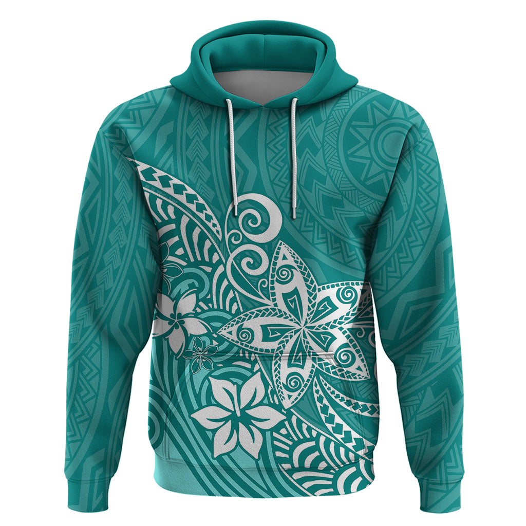 Polynesia Hoodie Plumeria Teal Curves - Wonder Print Shop
