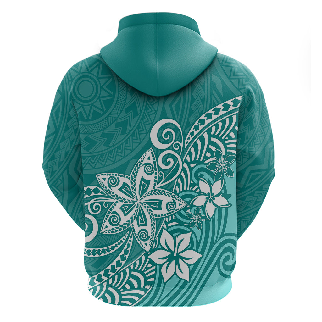 Polynesia Hoodie Plumeria Teal Curves - Wonder Print Shop
