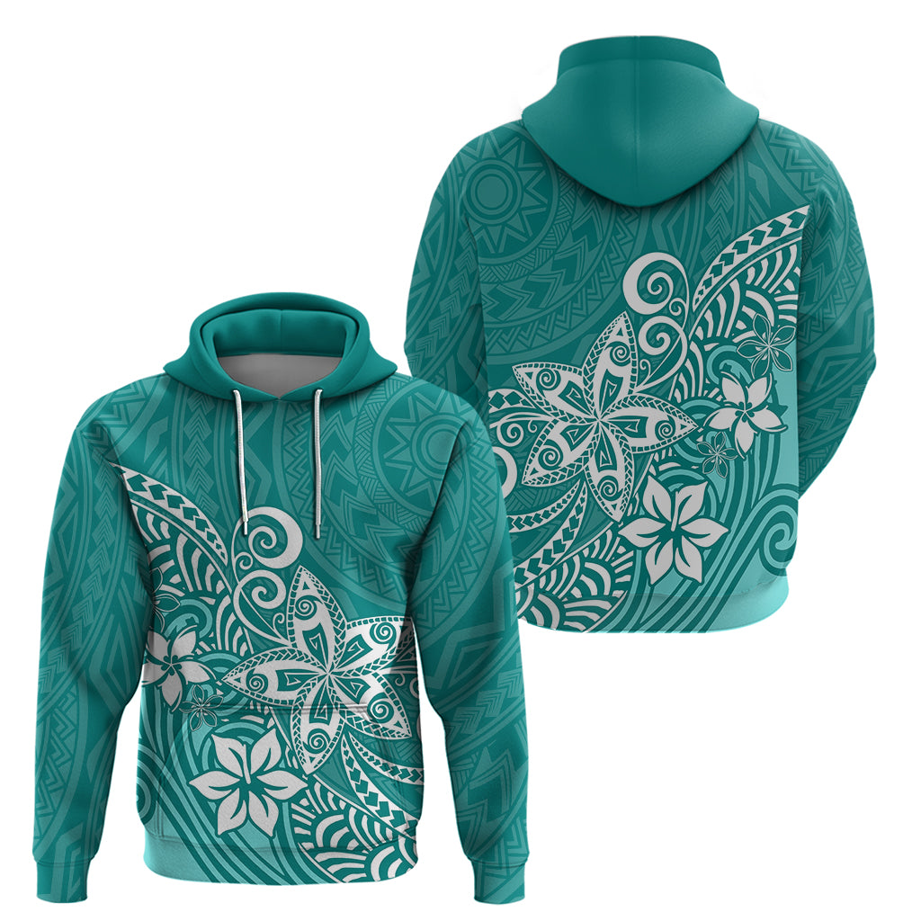 Polynesia Hoodie Plumeria Teal Curves - Wonder Print Shop