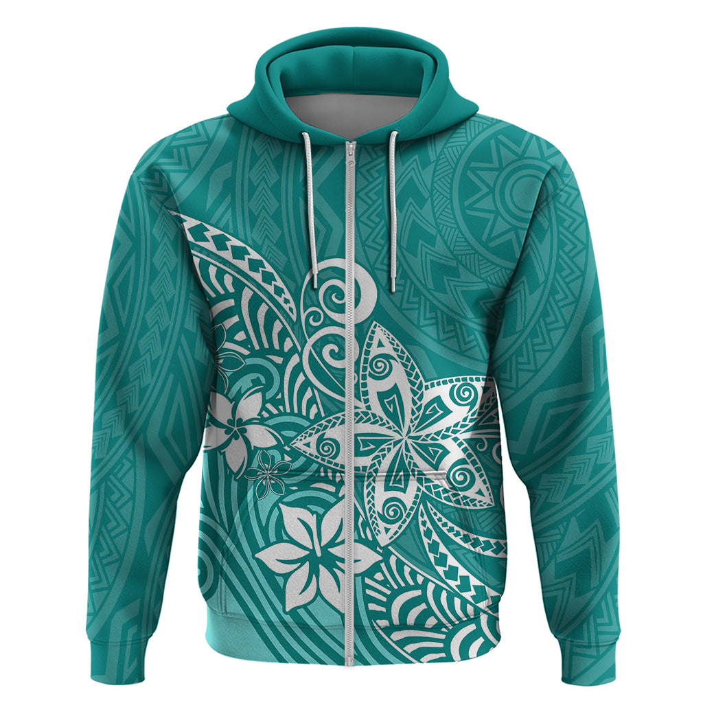 Polynesia Hoodie Plumeria Teal Curves - Wonder Print Shop
