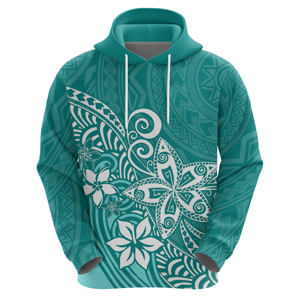 Polynesia Hoodie Plumeria Teal Curves - Wonder Print Shop