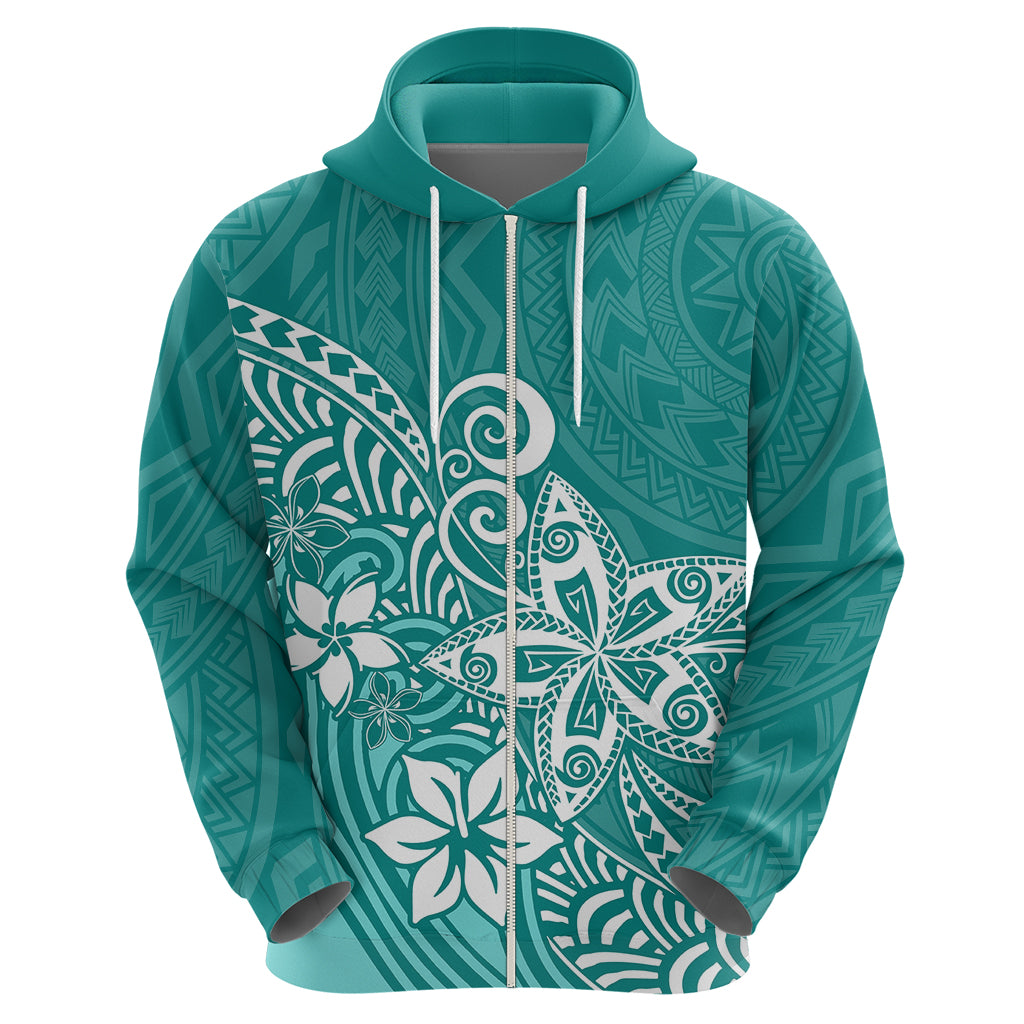 Polynesia Hoodie Plumeria Teal Curves - Wonder Print Shop
